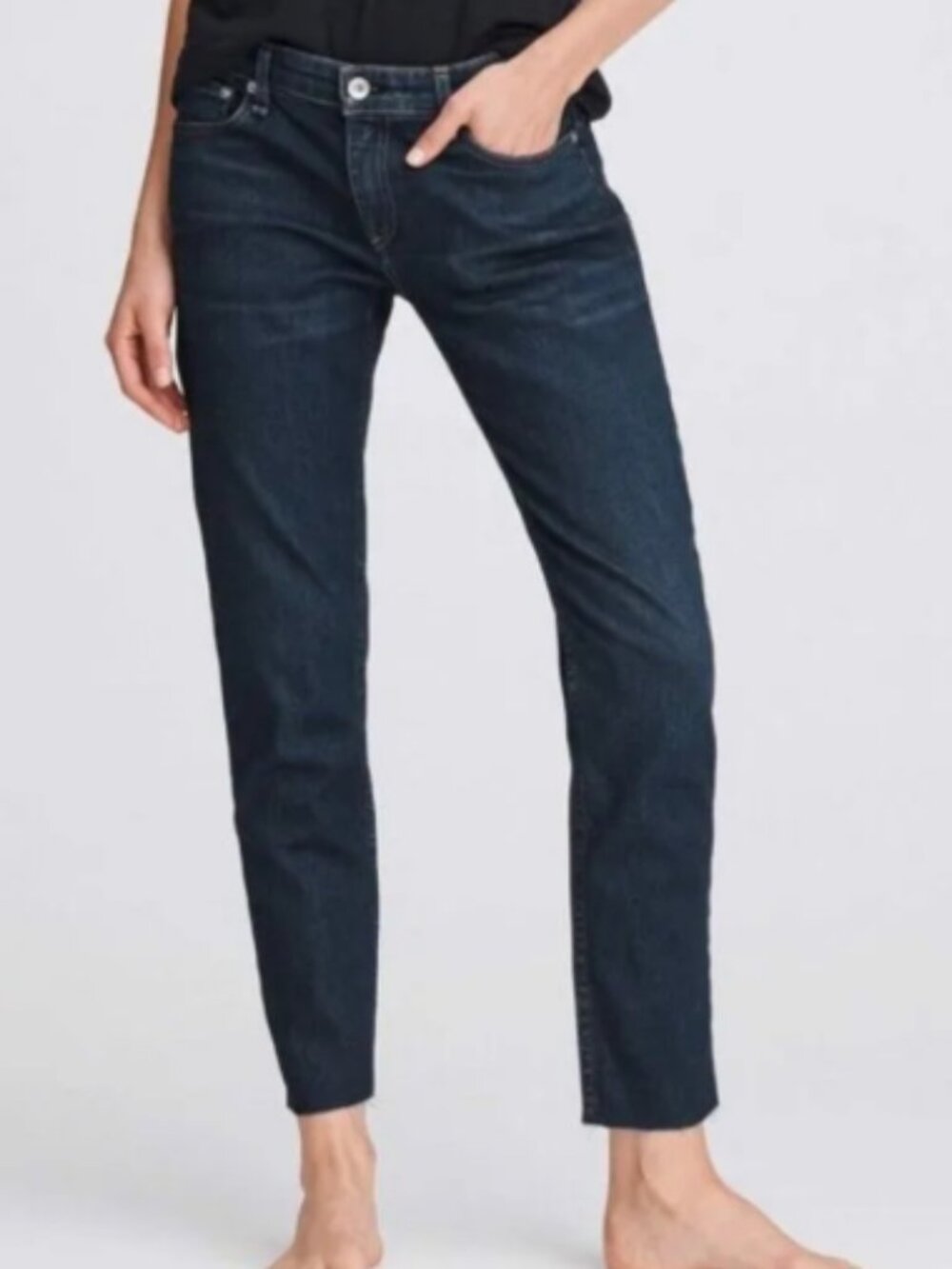 rag & bone Dre Slim Boyfriend Jeans 28 Dark Indigo Low Rise Tapered Denim